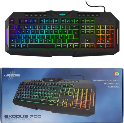 Zdjęcie produktu dla uRage Exodus 700 semi-mechanical, Przewodowa, USB, Pół-mechaniczny przełącznik kluczykowy, QWERTZ, RGB LED, Czarny