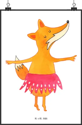 Produktbild von Mr. & Mrs. Panda Bild Fuchs Ballerina DIN A2 - Weiß - Geschenk, Plakat, wanddeko, Wandbild, drucke, Posterdruck, Tanzen, Party, Ballett, Geburtstag