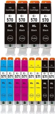 Produktbild von 12 kompatible Druckerpatronen  - 4 x PGI-570 XL black & je 2 x CLI-571 XL black, cyan, magenta und yellow für Canon Pixma MG5750, MG5751, MG5752, MG5753, MG6850, MG6851,  MG6852, MG6853, MG7750, MG7751, MG7752, MG7753, TS5050, TS5051, TS5053,  TS5055, TS6050, TS6051, TS6052, TS8050, TS8051, TS8052, TS8053, TS9050, TS9055
