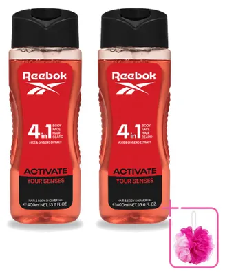 Imagen del producto de 2 unidades de gel de ducha Reebok Activate Your Senses, 4 en 1, 400 ml cada uno. Paquete ahorro