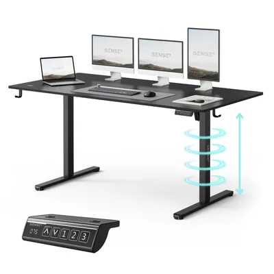 Zdjęcie produktu dla SENSE7 NOJO Light, biurko regulowane elektronicznie, wysokość 160x80 cm, funkcja pamięci, ergonomiczne, czarne, konstrukcja biurka, idealne do gier