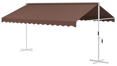 Produktbild von Outsunny Standmarkise 4,5x3,4m – Gartenmarkise mit Handkurbel, ausziehbar & verstellbar, Terrassenüberdachung & Sonnenschutz aus Polyester, Kaffee