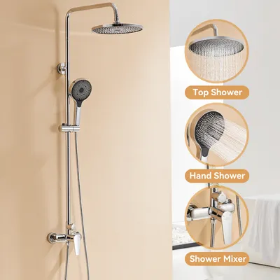Produktbild von Auralum Duschset Duschkopf-Mischbatterie 2-Funktion Duschsystem mit Brause Wasserhahn, Chrom