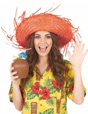 Produktbild von Hawaii-Hut Stroh-Hut orange - Einheitsgröße