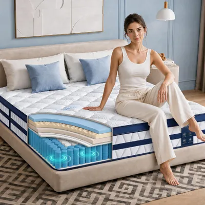 Produktbild von Matratze 180x200 26cm Integrierter Topper Matratze 7 zonen Taschenfederkernmatratze H3/H4 - Premium 420g/m² Bezug