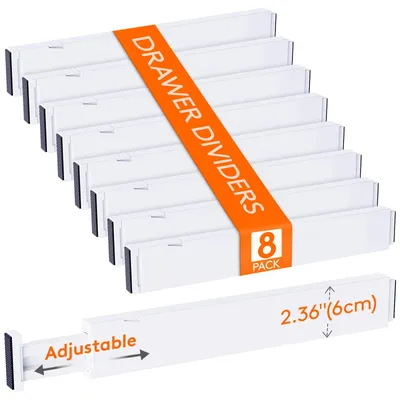 Schubladenteiler 8er Pack, verstellbar 40,6–55,9 cm, 6 cm hoch, ABS, weiß