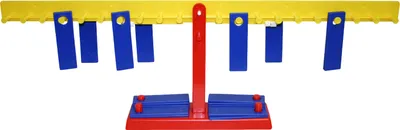 Produktbild von EDUPLAY 120-250 Lern-Balkenwaage zum Rechnen mit 20 Gewichtsplättchen je 10g, blau/rot/gelb