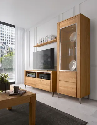 Produktbild von Wohnzimmer-Set Wohnwand Latina 4-teilig Honig Eiche teilmassiv Lowboad Vitrine