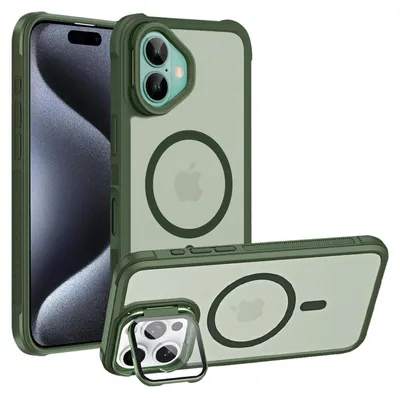 Produktbild von Conie MagSafe Schutzhülle für iPhone 16 Plus Hard Case Kunststoff Kamera Schutz Cover Hülle magnetisch mit Ständer in Grün