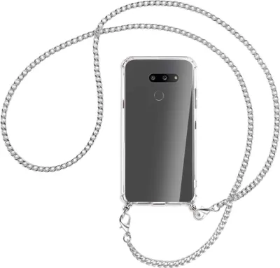 Produktbild von Handykette Backcover-Schutzhülle mit Band (Metall silberfarben) für LG G8X ThinQ - silberfarbene Kette