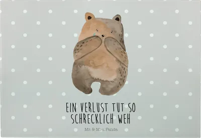 Produktbild von Mr. & Mrs. Panda Schneidebrett Bär Verlust - Grau Pastell - Geschenk, Hackbrett, Trauer Trauergeschenk Traurig Trösten Trost Liebeskummer, Vesperplatte, Teddy