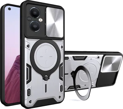 Produktbild von Handyhülle für OnePlus Nord N20 5G  Dual-Layer Stoßfest Rüstung Hülle mit Dia Kameraschutz und Kreisförmig Ring Ständer Silber