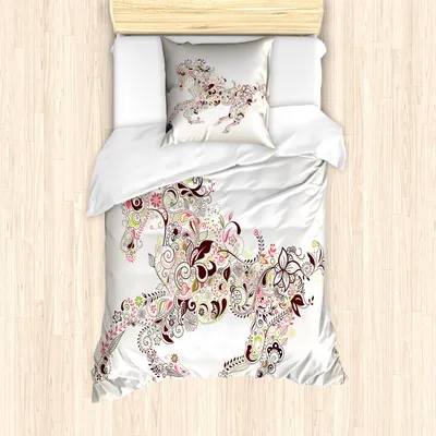 Produktbild von ABAKUHAUS Abstrakt Mantele, Floral Pferd Paisley, Milbensicher Allergiker geeignet mit Kissenbezügen, 135 cm x 200 cm - 80 x 80 cm, Grün, Braun, Rosa