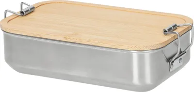Produktbild von Brotdose Edelstahl 'Sagano' 650 ml - Lunchbox Erwachsene & Kinder mit Bambusdeckel & Silikonring - Silber