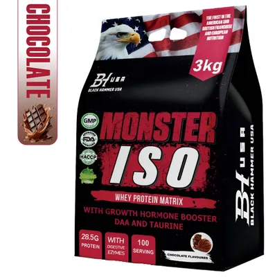 Produktbild von MONSTER ISO Whey 3kg Schokolade – Muskelaufbau, Fitness - Black Hammer USA