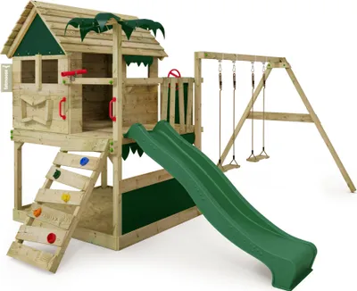 Image de Structure d'escalade Fatmoose TikaTaka Town XXL avec balançoire et toboggan, couleur verte