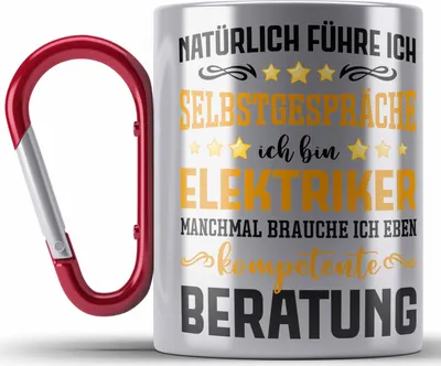 Produktbild von Trendation - Elektriker Edelstahl Tasse Karabiner Spruch Männer Geschenk Lustig Gadget Geschenke Kaffeebecher Elektrotechniker (Rot)