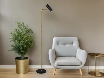 Produktbild von Stehlampe Metall Schwarz Gold, Spot schwenkbar mit GU10 LED, Leselampe H: 151cm
