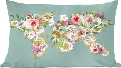 Produktbild von MuchoWow® Zierkissen Sofakissen Wohnzimmer Dekokissen 60x40 cm Karte - Welt - Blumen - Pflanzen - Kopfkissen - Polster mit Foto