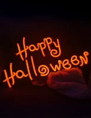 Produktbild von Happy Halloween Neon Dekoschild 60 cm x 30 cm orange -