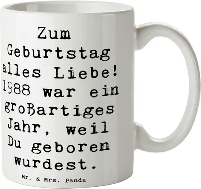 Produktbild von Mr. & Mrs. Panda Kaffeetasse Spruch 1988 Geburtstag - Weiß - Geschenk, Teetasse, Geburtstagswünsche, Kaffeebecher, Jahrgang, haferl, Tasse, Trinkbecher, Happy Birthday