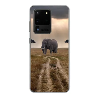 Produktbild von MuchoWow® Handyhülle Schutzhülle Hülle für Samsung Galaxy S20 Ultra Elefant - Tiere - Wiese - Sonne Silikon Softcase Handy Hülle - Karteninhaber