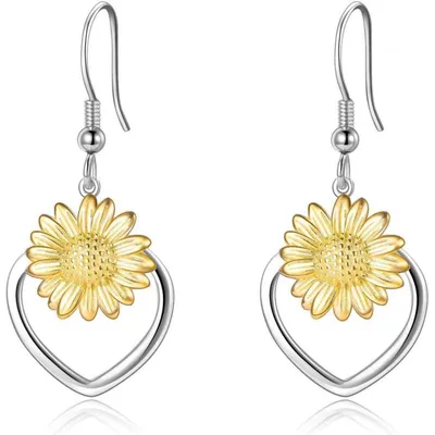 Image de Boucles d'oreilles pendantes en argent sterling, motif tournesol - 02, modèle Gold PYE1475