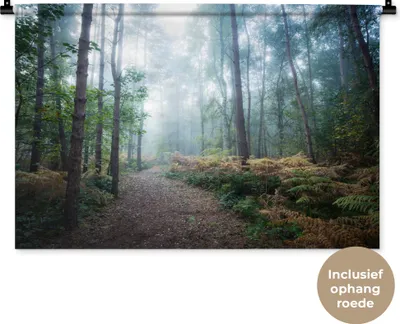 Produktbild von MuchoWow® Wandteppich Wandbehang Wald - Nebel - Weg 90x60 cm Tapisserie Dekoration Wandtuch - Wandskulpturen - Bildteppich
