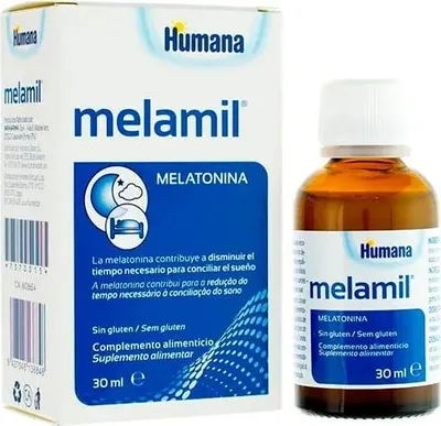 Produktbild von Humana Melamil Nahrungsergänzungsmittel Tropfen in einer 30ml Dosierflasche