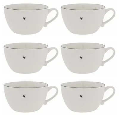 Produktbild von 6er Set Suppentassen HEART weiß mit schwarzem Herz D. 15cm Bastion Collections