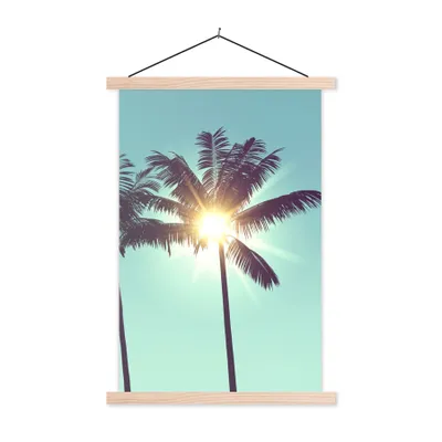 Produktbild von MuchoWow® Textilposter Palmen - Sommer - Sonne 60x90 cm mit holzfarbenen Rahmen - Textil