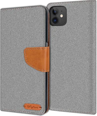 Produktbild von Conie Jeans Style Klapp Tasche für iPhone 11 Kartenfach Hülle Rundumschutz in Grau