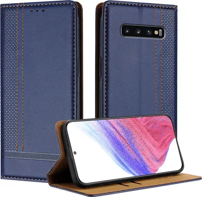 Produktbild von Handyhülle für Samsung Galaxy S10 Leder Flip Klappbare Schutzhülle mit Standfunktion Blau