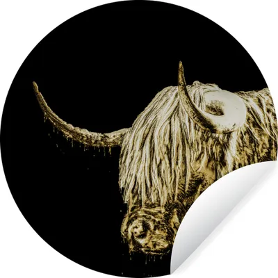 Produktbild von MuchoWow® Runde Wandtattoo - Wandsticker Tapete Aufkleber Schottischer Highlander - Schottische Kuh - Gold Ø 50 cm Selbstklebend und Repositionierbar - Wandaufkleber - Kreis - Wand Kreis - Wand Bild - Foto Tapete - Selbstklebende - Wohnzimmerdekoration - Wand Dekoration - Kinderzimmer