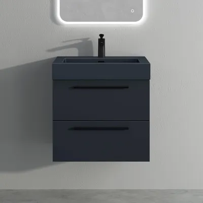 Produktbild von Mai & Mai Badmöbelset Komplett Set Waschbeckenunterschrank 60cm Unterschrank in matt Anthrazit mit Waschschbecken aus Mineralguss Quadratto