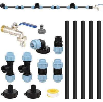 Obrázek produktu pro Spojovací kus IBC S60 x 6 pro 3 IBC kontejnery/nádrže umístěné vedle sebe, s 3/4 palcovou zahradní armaturou, kohoutkem z mosazi, určený pro vodní nádrže a zavlažování