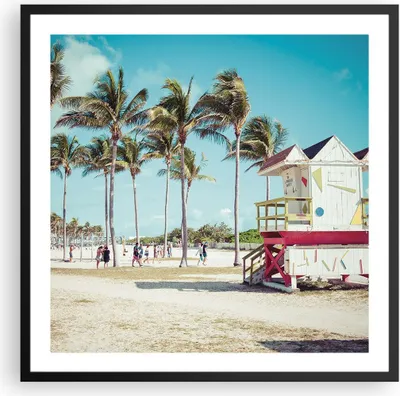 Produktbild von Gerahmtes Poster - Schwarzer Rahmen - Strand Miami Florida - 60x60 cm - Wand Bild - Wanddeko - Wandbilder - Kunstposter - Wandposter - Bilderrahmen - Bilder - Kunstdruck - Wandbild - P2BAC60x60-4332