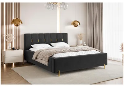 Produktbild von MEBLINI Fabio Polsterbett 140x200 mit Stauraum - Lattenrost und Bettkasten - Kopfteil Bett mit Stauraum - Doppelbett - Stauraumbett - Betten - 140x200 - Schwarz Samt ohne Matratze