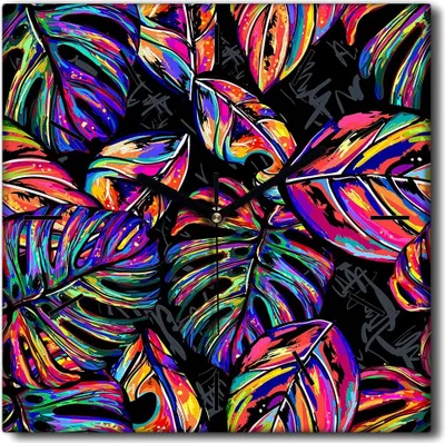 Produktbild von Coloray Uhr auf Leinwand 30x30 cm Wand Uhr Dekoration Wohnzimmer Segeltuch schwarze Hände -Tropen verlässt die Natur.
