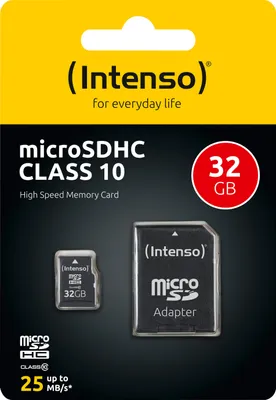 Produktbild von Intenso Speicherkarte 32GB MicroSDHC, 32GB, 20 MB/s, Farbe: Schwarz