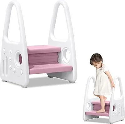 Image de NAIZY Tabouret pour enfants Tabouret pour enfants Tour d'apprentissage à 2 marches avec fonction antidérapante, pour chambre d'enfant, cuisine et salle de bain (rose)