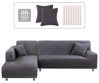 Elastische Bankhoes L-Form 3+3 Sitzer grau