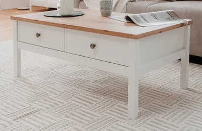 Produktbild von Couchtisch Vestland, Wohnzimmertisch weiß und Eiche Artisan 100 cm, mit 2 Schubladen