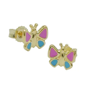 Produktbild von Ohrstecker Ohrring 7mm Schmetterling pink-hellblau 9Kt GOLD gold 7mm