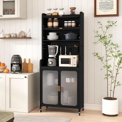 Produktbild von GOPLUS Buffetschrank Küche 192cm Küchenschrank mit Rollen, 6 Ebenen, Küchenunterschrank Küche & Wohnzimmer, Schwarz