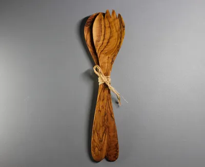 Salatbesteck-Set 2-tlg. Olivenholz Löffel & Gabel 25 cm