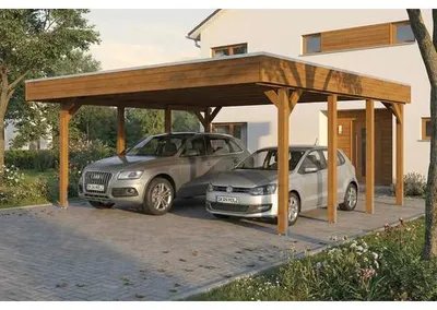 Produktbild von Doppelcarport SKAN HOLZ Friesland inkl. Pfostenanker, EPDM Folie 546 x 555 cm nussbaum