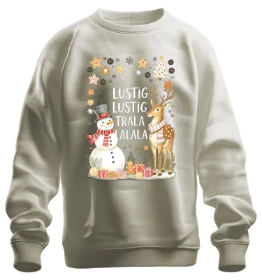 Produktbild von Lustig Lustig Trala Lalala Weihnachten Schneemann Rentier Sweatshirt Pullover, Natur, M