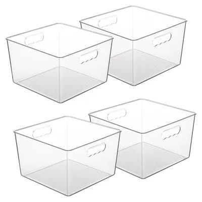 Immagine prodotto di Contenitore con coperchio impilabile - 27,9 x 27,9 x 17,5 cm - Plastica trasparente - Con maniglia - 4 pezzi