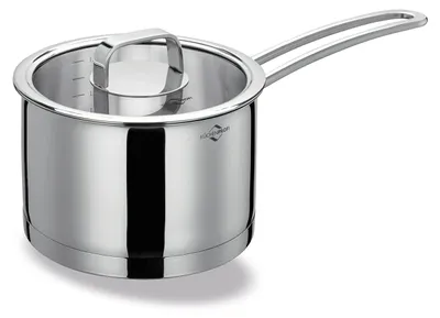 Steelpan 16 cm mit Glasdeckel, 2 Liter, induktionsgeeignet